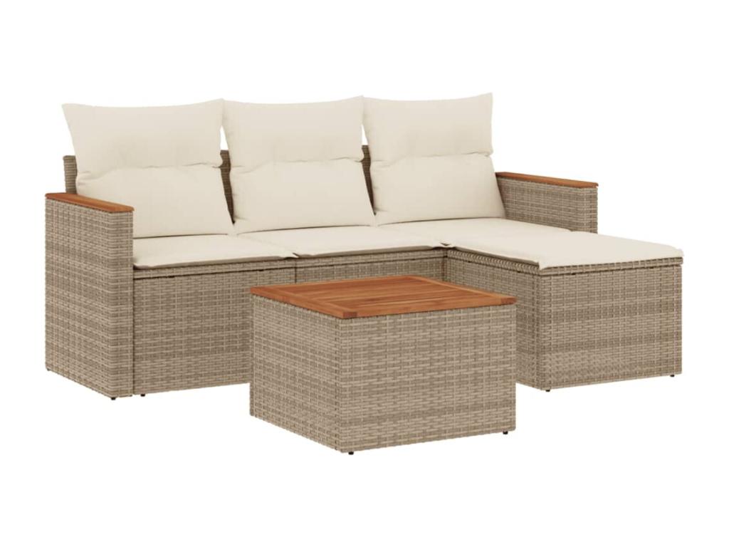Ensemble de patio extérieur (5 pièces) - Beige, résine tissée, avec coussins