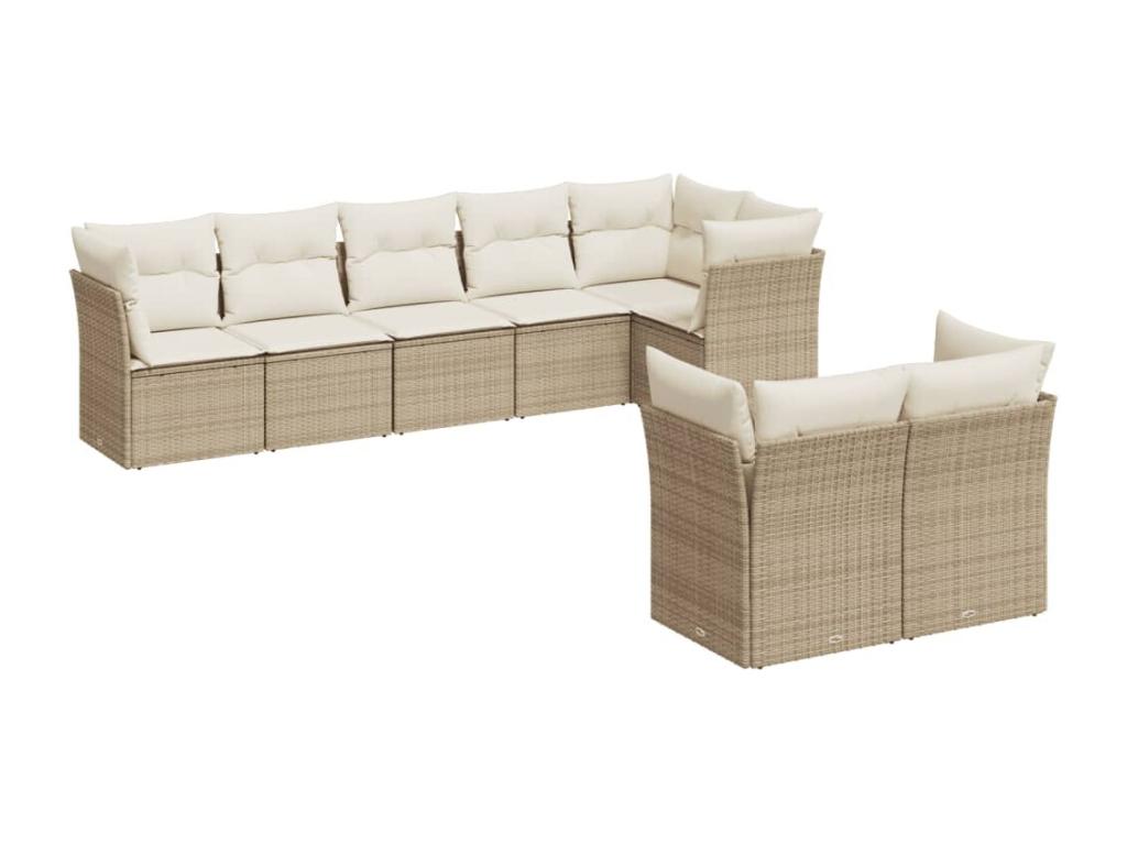 Ensemble de patio extérieur (8 pièces) - Beige, résine tissée, avec coussins