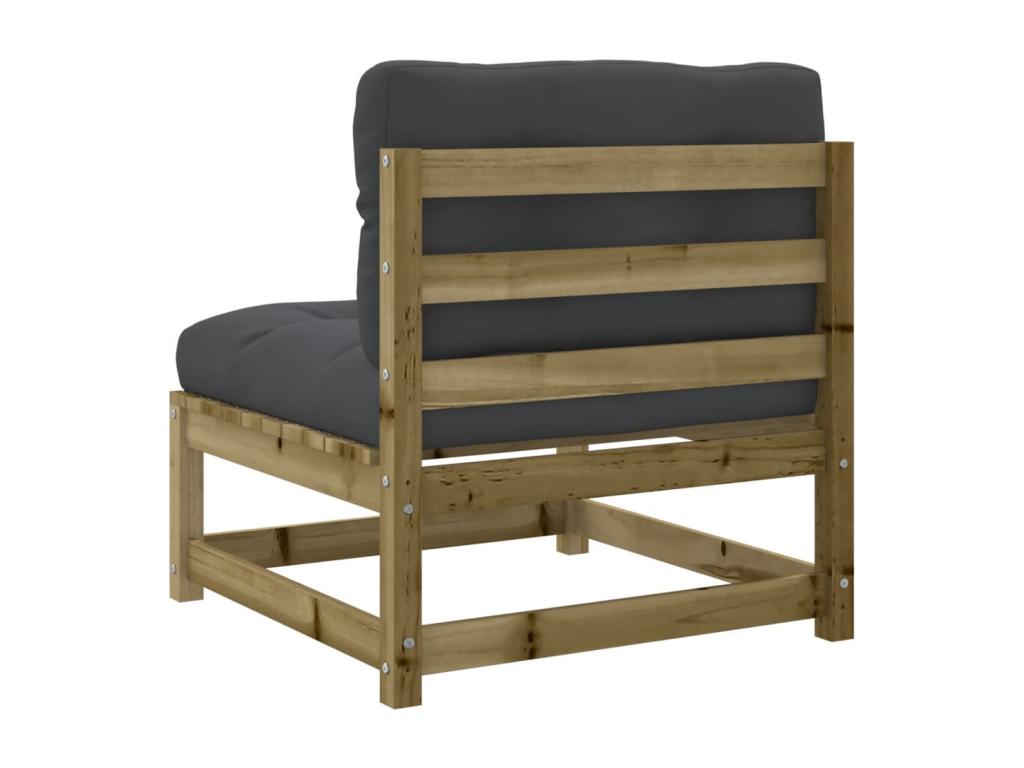 Ensemble de patio extérieur (7 pièces) - Brun, bois de pin, avec coussins