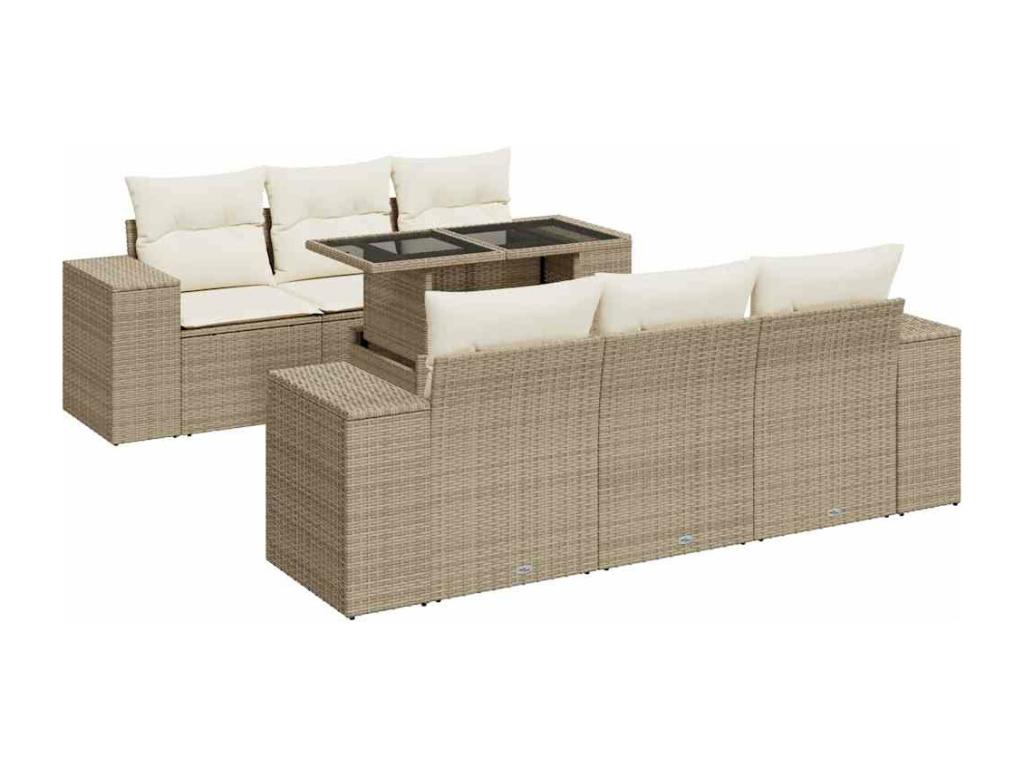 Ensemble de patio extérieur (7 pièces) - Beige, résine tissée, avec coussins