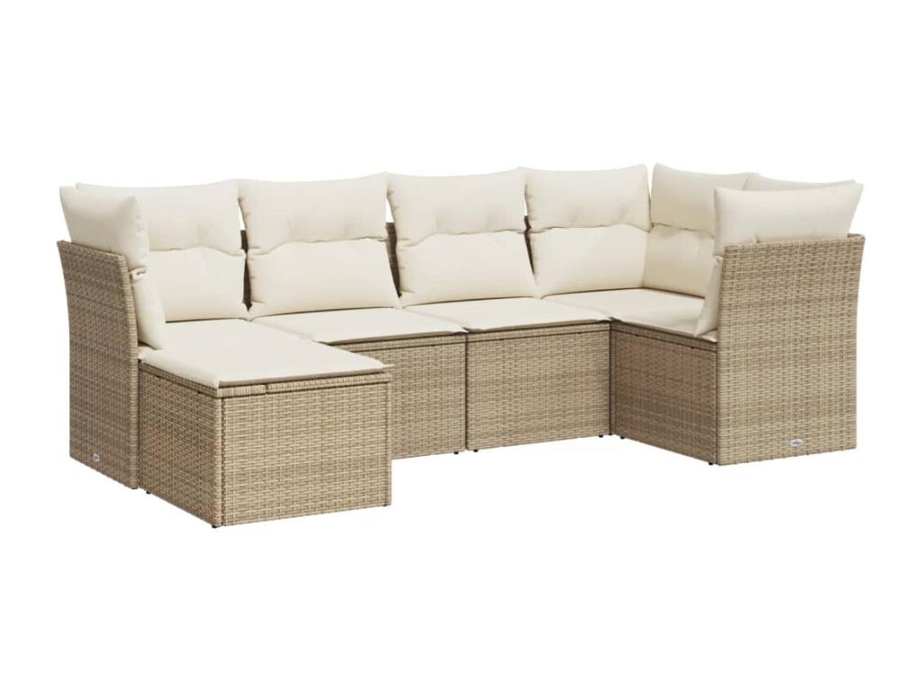Ensemble de patio extérieur (6 pièces) - Beige, résine tissée, avec coussins
