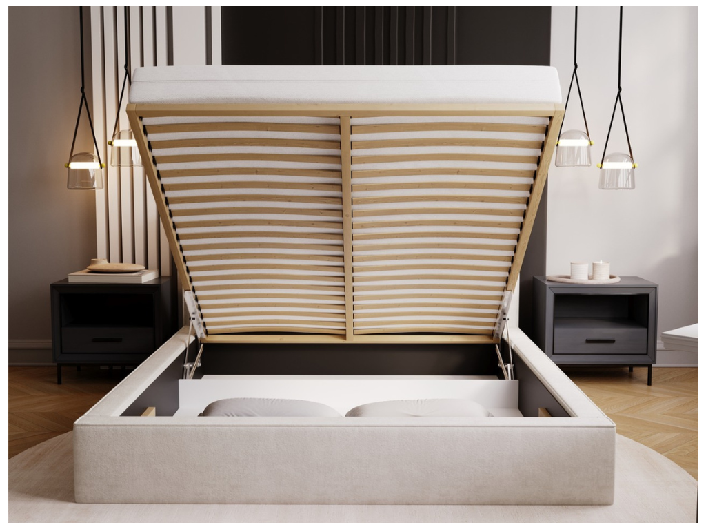 Lit gris - Revêtement en velours, 200 x 200