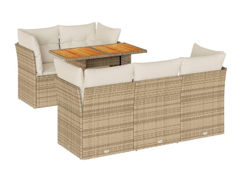 Ensemble de patio extérieur (6 pièces) - Beige, résine tissée, avec coussins