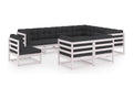 Ensemble de patio extérieur (9 pièces) - Blanc, bois de pin, avec coussins