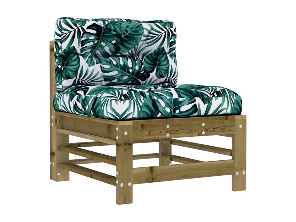 Ensemble de patio extérieur (10 pièces) - Brun, bois de pin, avec coussins