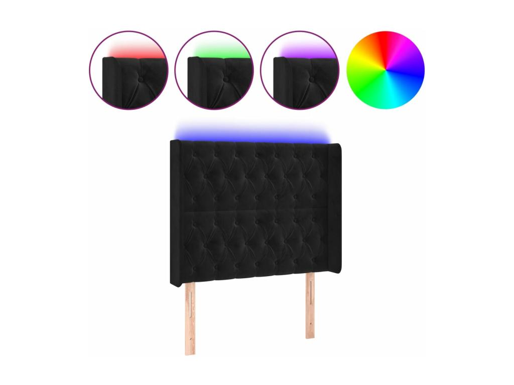 Tête de lit LED noire - Revêtement en velours, 16 x 118/128 cm