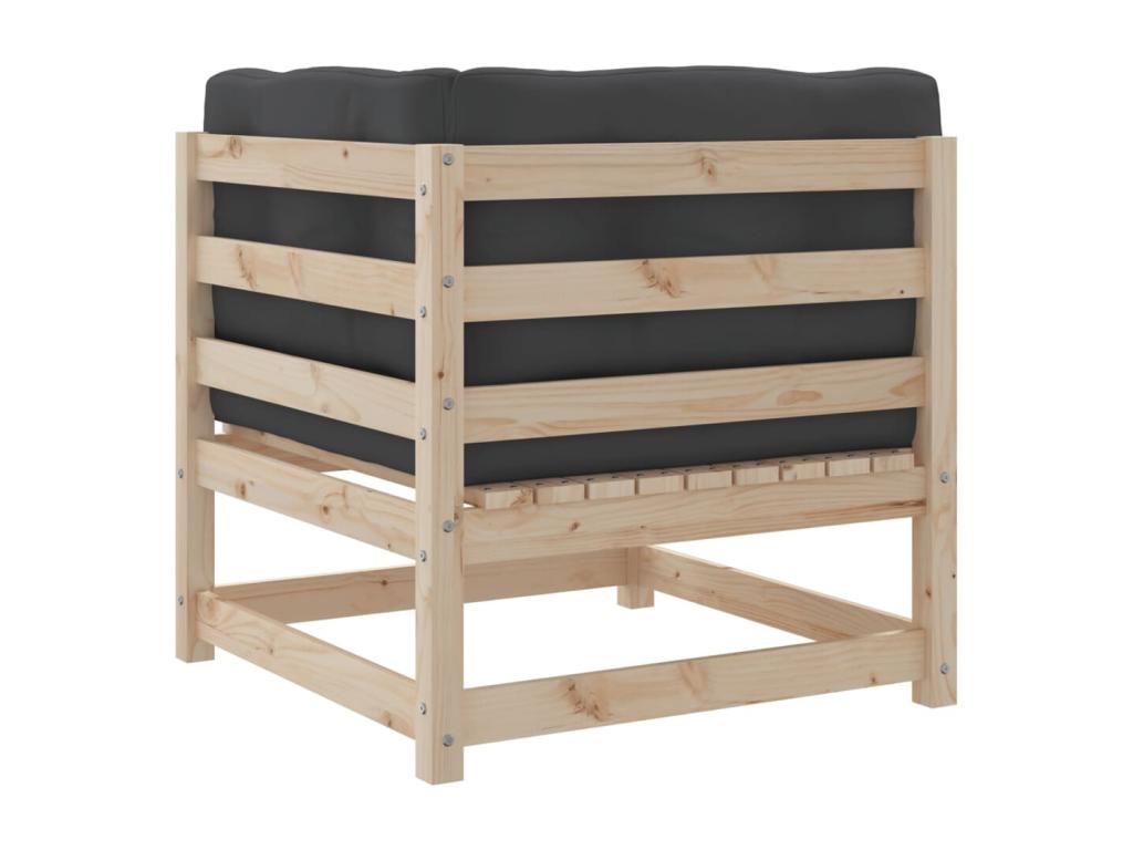 Ensemble de patio extérieur (10 pièces) - Brun, bois de pin, avec coussins