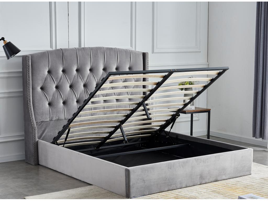 Lit gris - Revêtement en velours