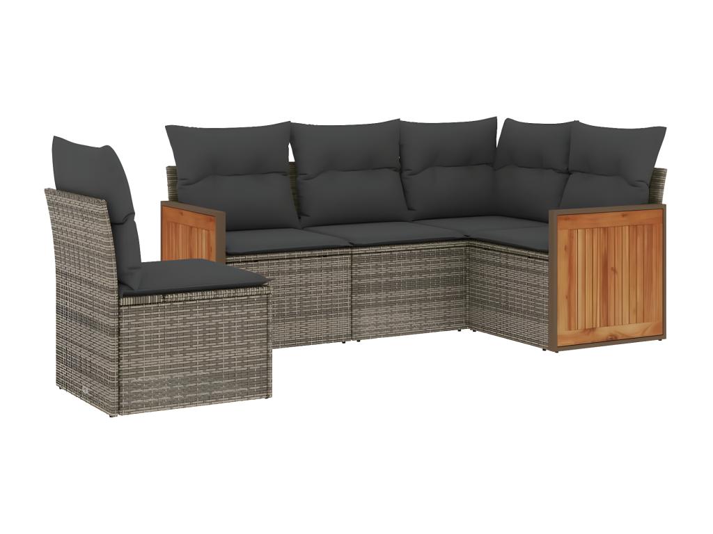 Ensemble de patio extérieur (5 pièces) - Gris, résine tissée, avec coussins