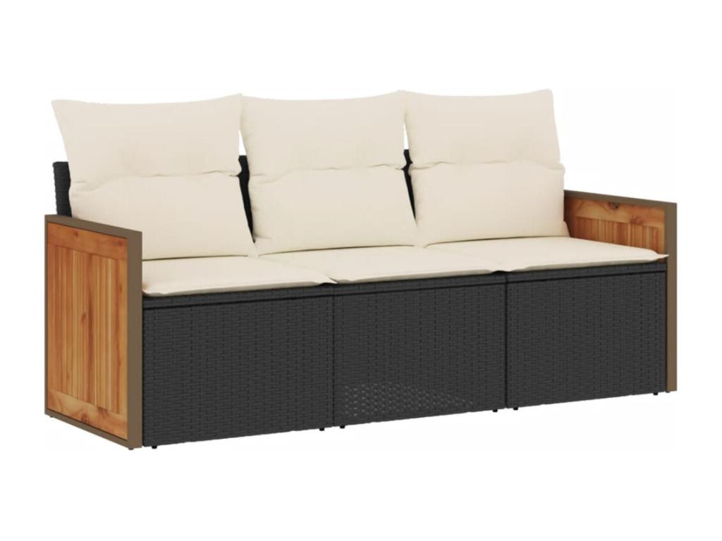 Ensemble de patio extérieur (3 pièces) - Noir, résine tissée, avec coussins