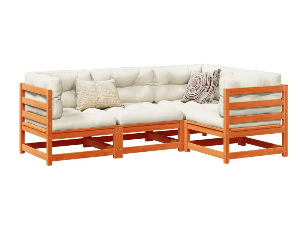 Ensemble de patio extérieur (4 pièces) - Marron, avec coussins