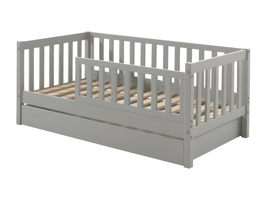 Lit gris avec tiroirs, 70 x 140 cm