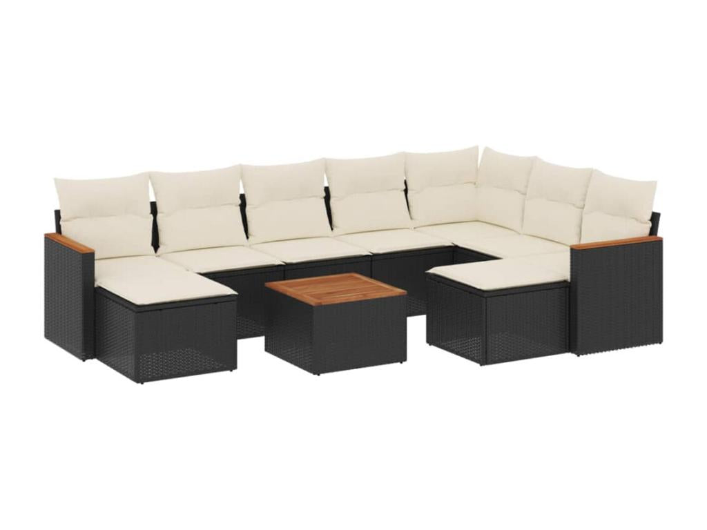 Ensemble de patio extérieur (10 pièces) - Noir, résine tissée, avec coussins