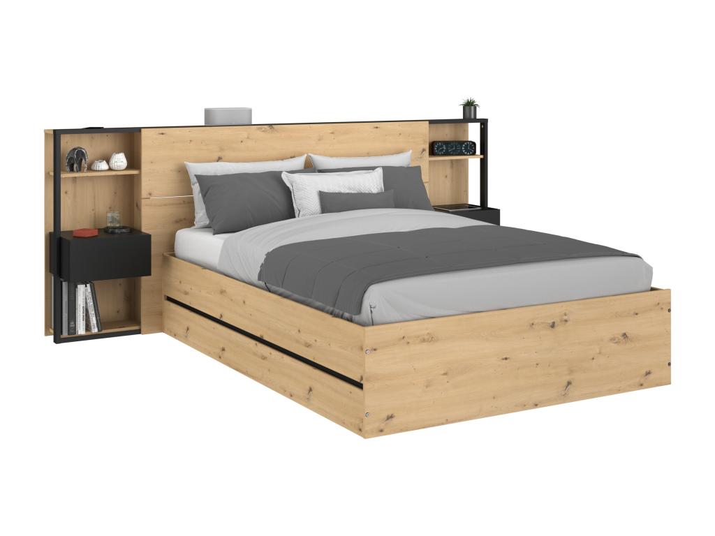 Lit noir clair naturel - 140 x 190 cm