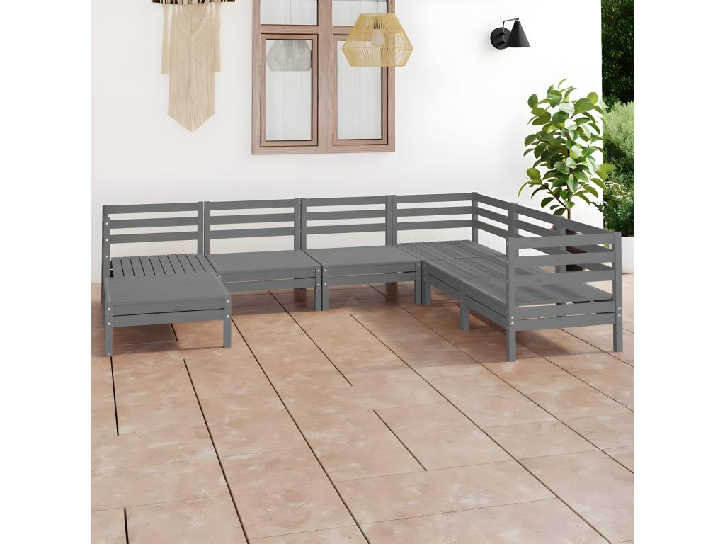 Ensemble de patio extérieur (7 pièces) - Gris, pin