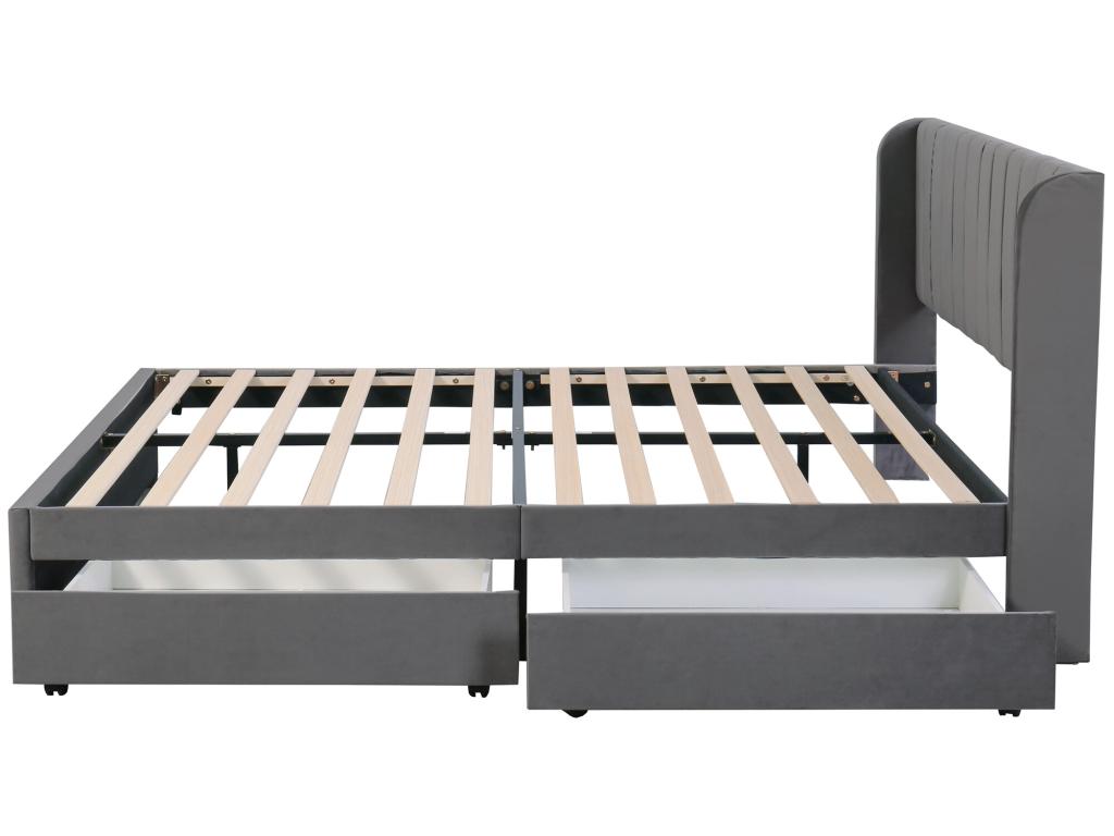 Lit gris - Revêtement en velours, avec tiroirs, 180 x 200 cm