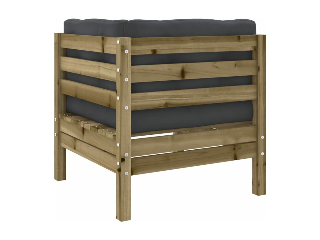 Ensemble de patio extérieur (6 pièces) - Brun, bois de pin, avec coussins