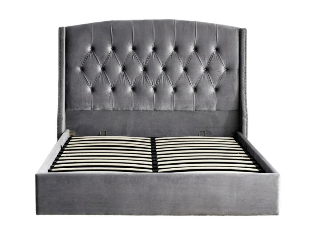 Lit gris - Revêtement en velours