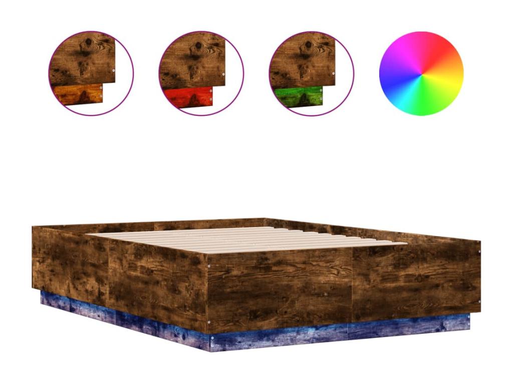 Cadre de lit marron - LED, 135 x 190 cm