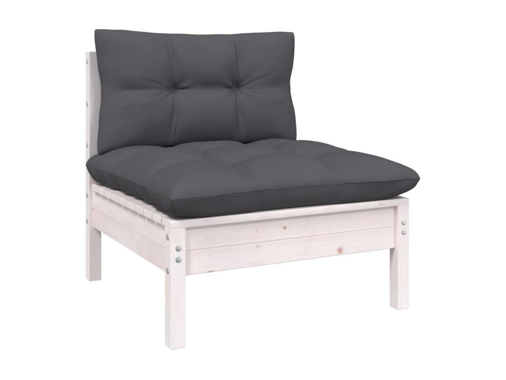 Ensemble de patio extérieur (11 pièces) - Blanc, bois de pin, avec coussins