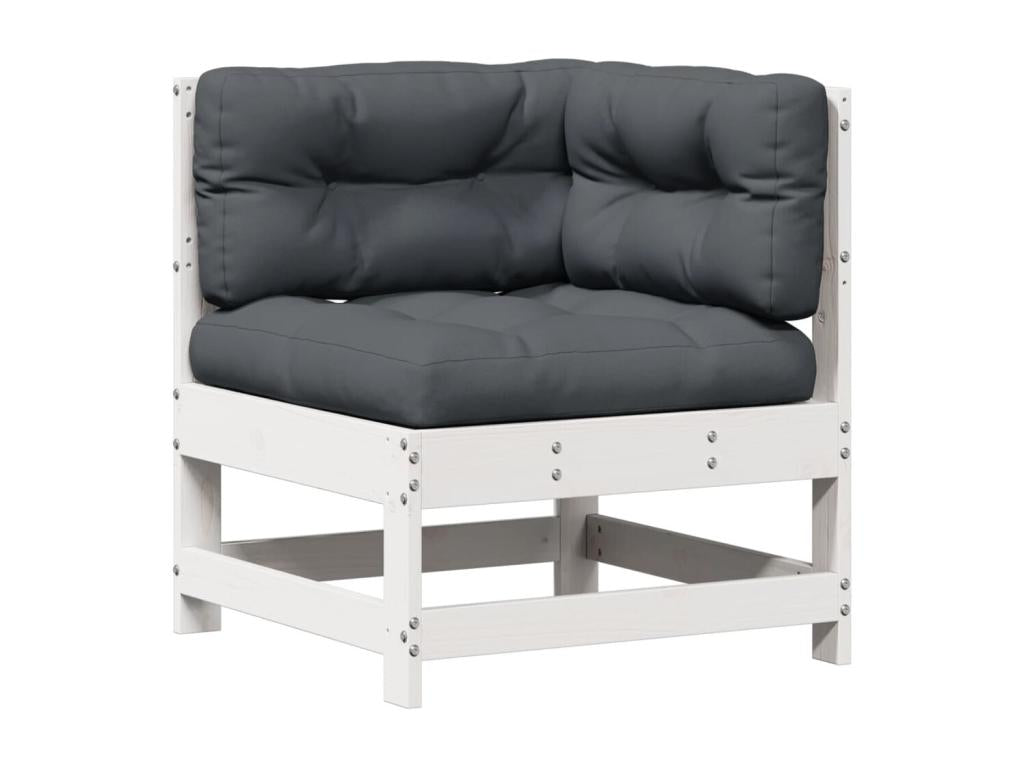 Ensemble de patio extérieur (4 pièces) - Blanc, bois de pin, avec coussins