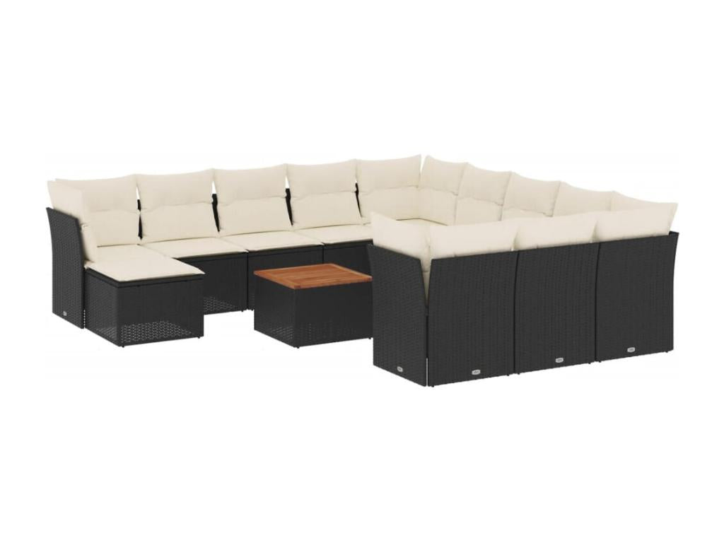 Ensemble de patio extérieur (13 pièces) - Noir, résine tissée, avec coussins
