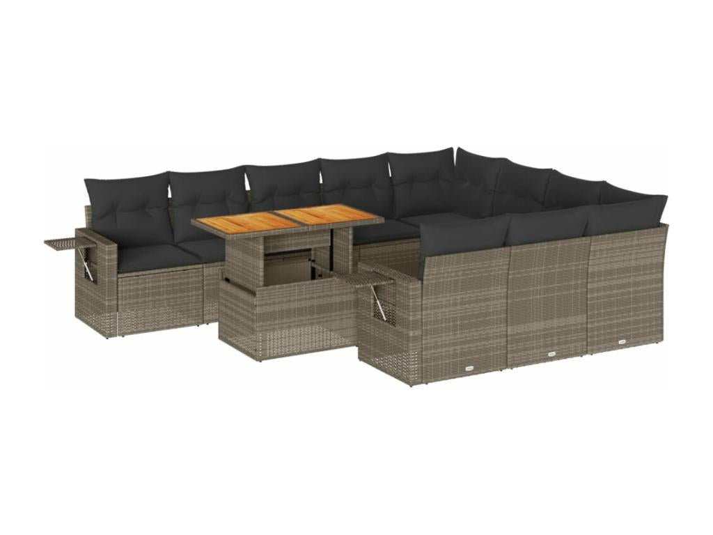 Ensemble de patio extérieur (11 pièces) - Gris, résine tissée, avec coussins