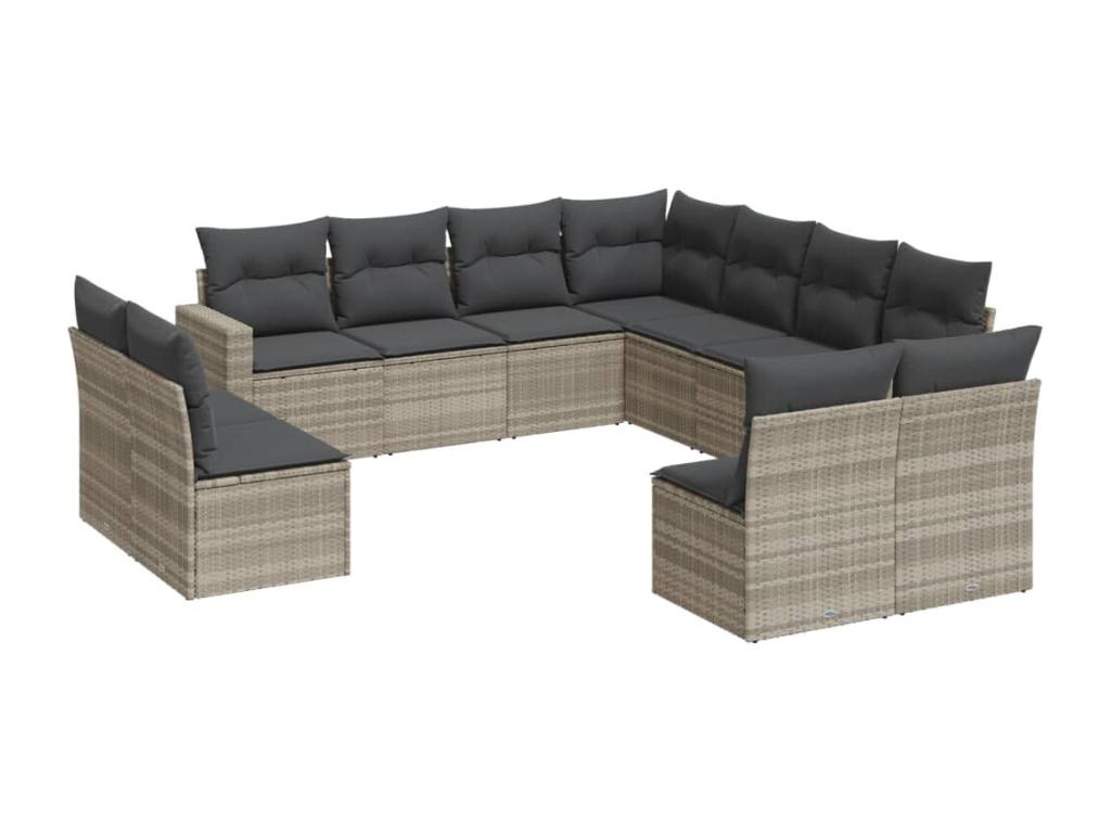Ensemble de patio extérieur (11 pièces) - Gris, résine tissée, avec coussins