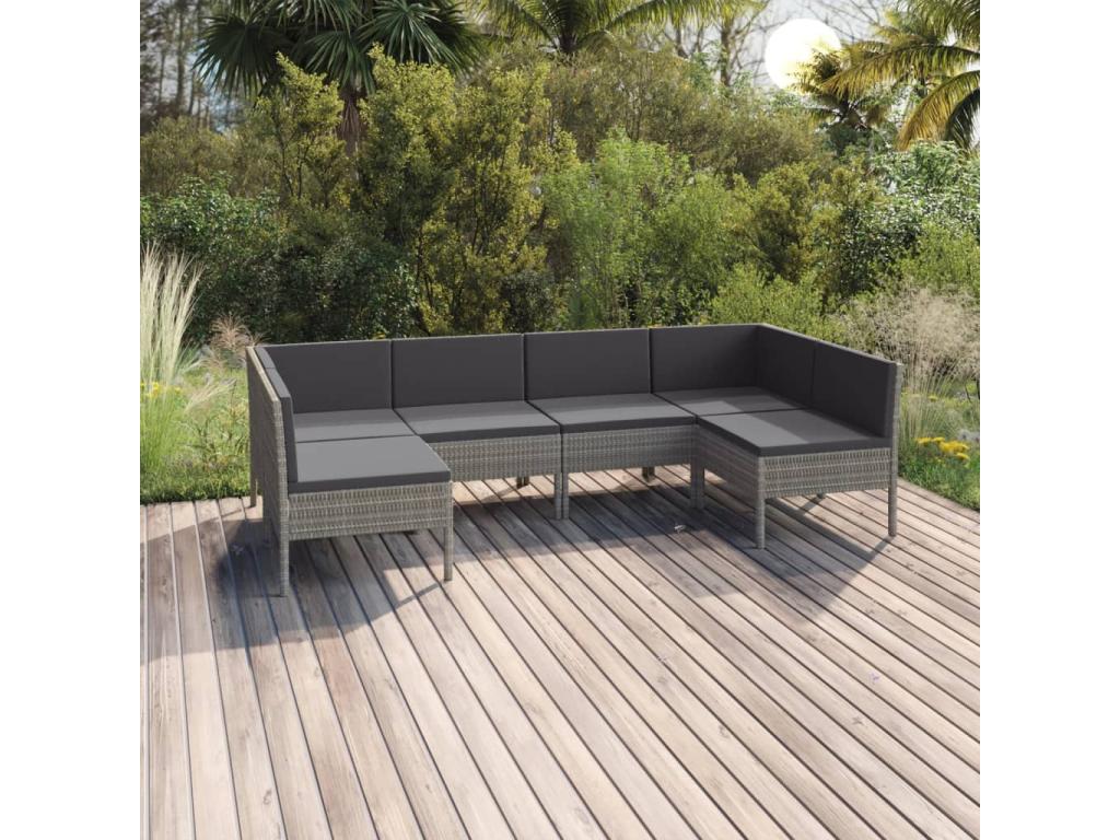 Ensemble de patio extérieur (6 pièces) - Gris, résine tissée, avec coussins