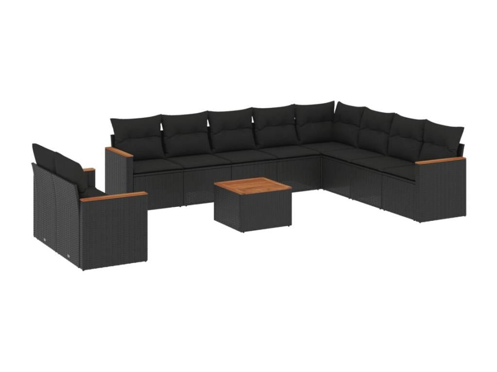 Ensemble de patio extérieur (11 pièces) - Noir, résine tissée, avec coussins