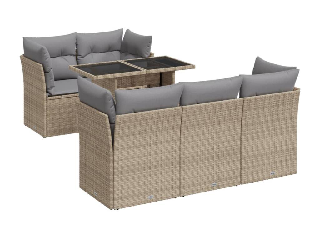 Ensemble de patio extérieur (6 pièces) - Beige, résine tissée, avec coussins
