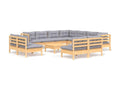 Ensemble de patio extérieur (12 pièces) - Gris, bois de pin, avec coussins