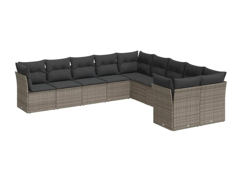Ensemble de patio extérieur (10 pièces) - Gris, résine tissée, avec coussins