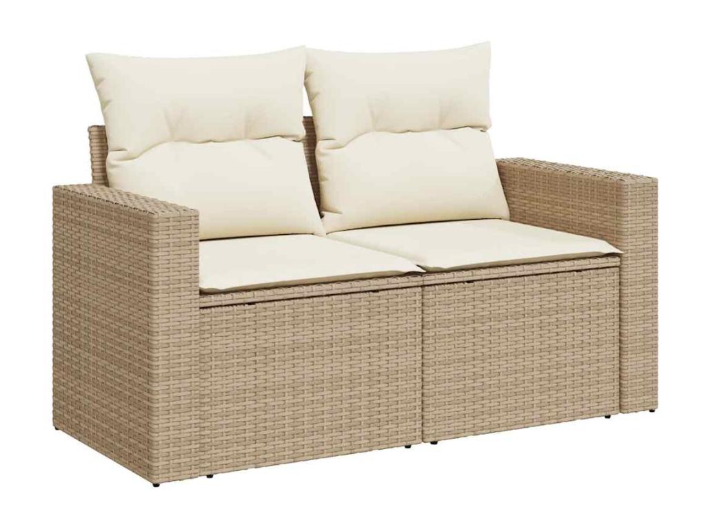 Ensemble de patio extérieur (7 pièces) - Beige, résine tissée, avec coussins