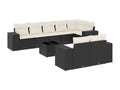Ensemble de patio extérieur (9 pièces) - Noir, résine tissée, avec coussins