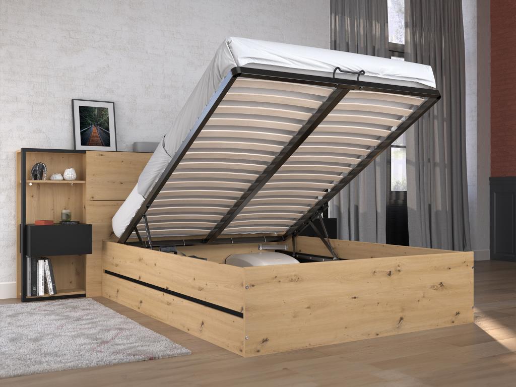 Lit noir clair naturel - 140 x 190 cm