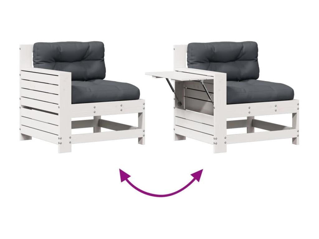 Ensemble de patio extérieur (4 pièces) - Blanc, bois de pin, avec coussins