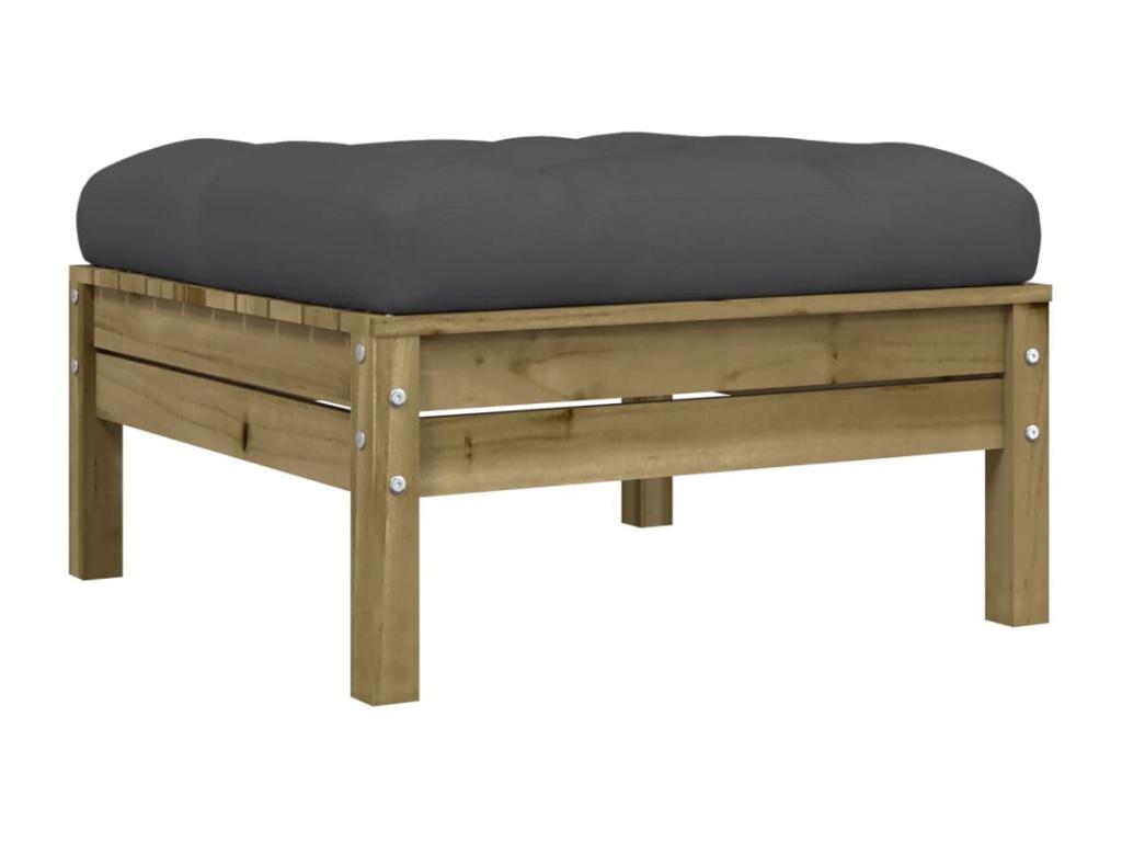 Ensemble de patio extérieur (6 pièces) - Brun, bois de pin, avec coussins