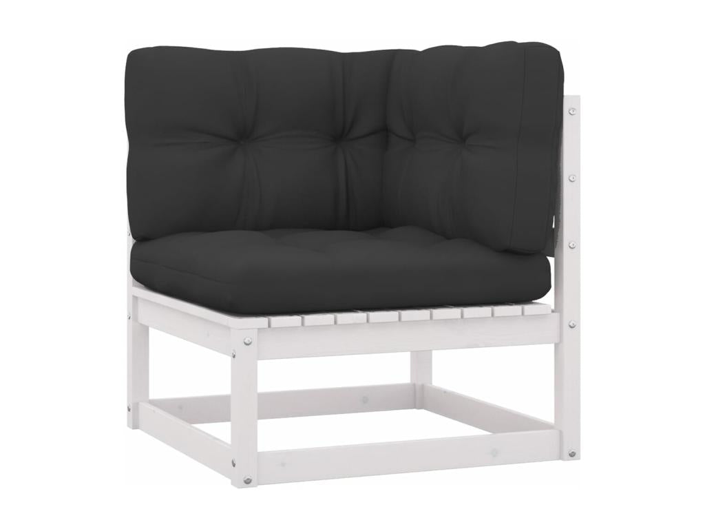 Ensemble de patio extérieur (10 pièces) - Blanc, bois de pin, avec coussins