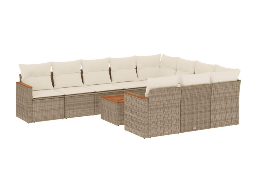 Ensemble de patio extérieur (11 pièces) - Beige, résine tissée, avec coussins