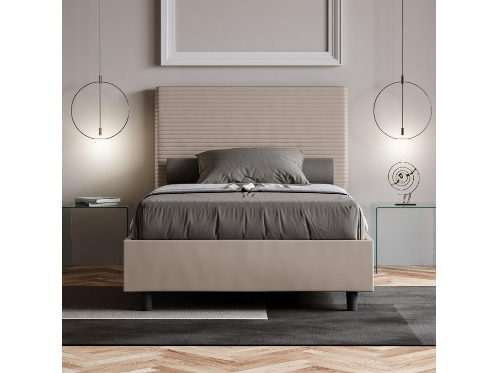Lit taupe - Simili cuir, 140 x 190
