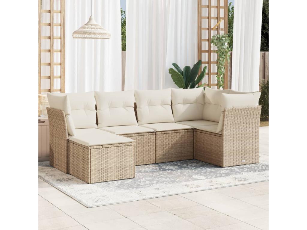 Ensemble de patio extérieur (6 pièces) - Beige, résine tissée, avec coussins