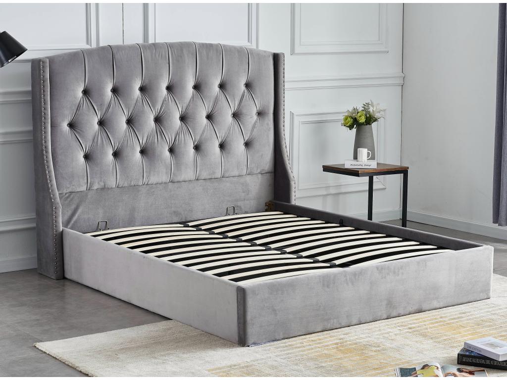 Lit gris - Revêtement en velours