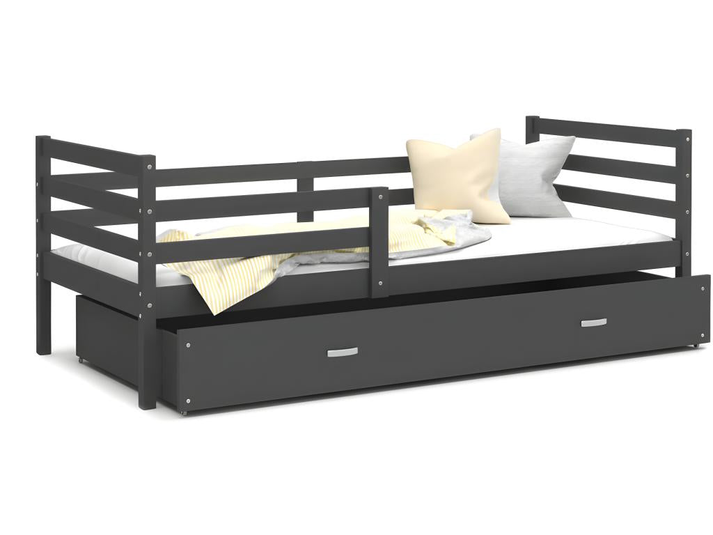 Lit gris avec tiroirs, 90 x 190