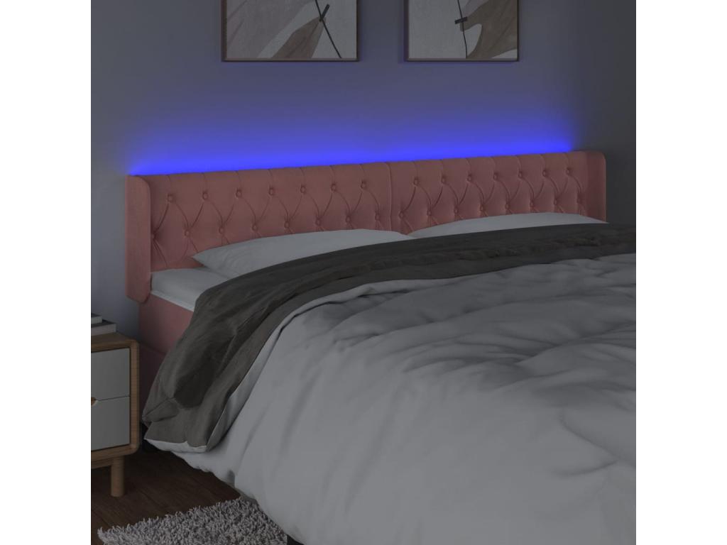 Tête de lit LED rose - Revêtement en velours, 16 x 78/88 cm