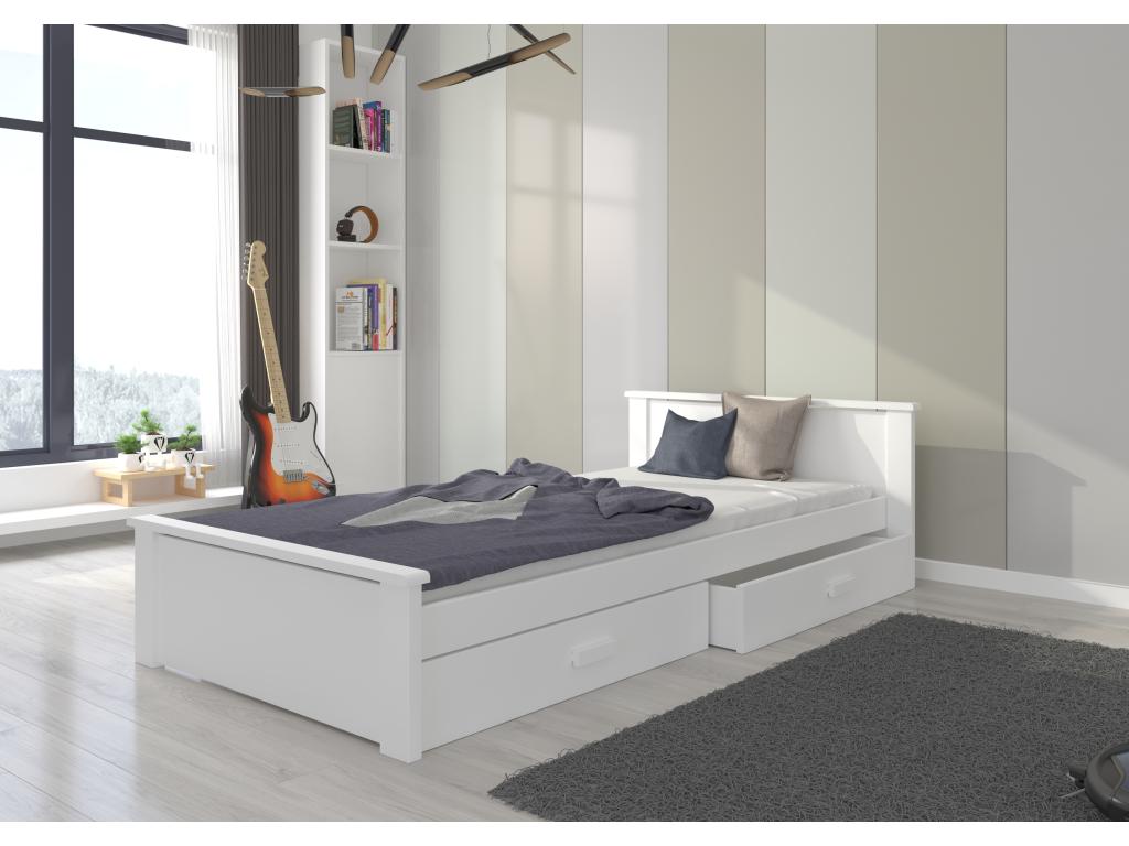 Lit blanc avec tiroirs, 90 x 200