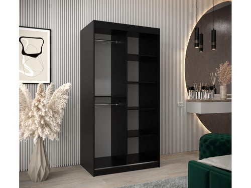 Argente Beige Black Sliding Door Wardrobe - 200 x 100 x 62