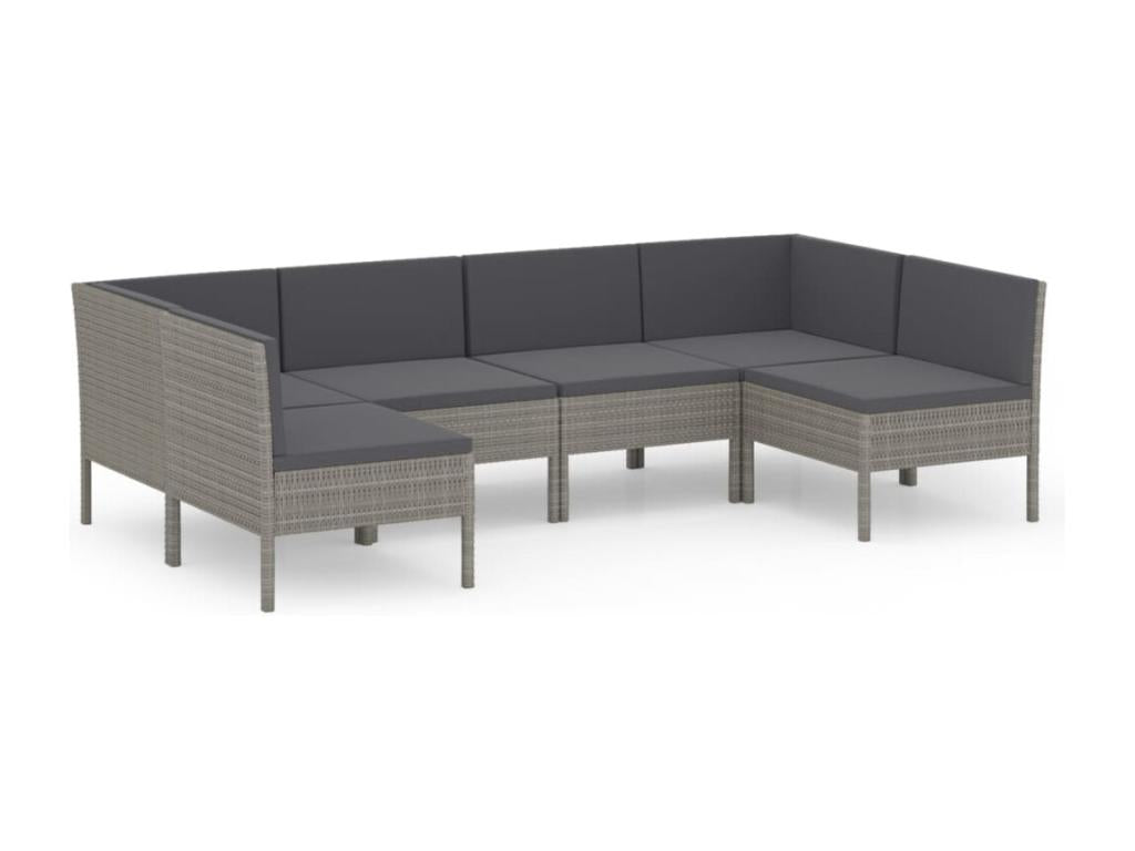 Ensemble de patio extérieur (6 pièces) - Gris, résine tissée, avec coussins