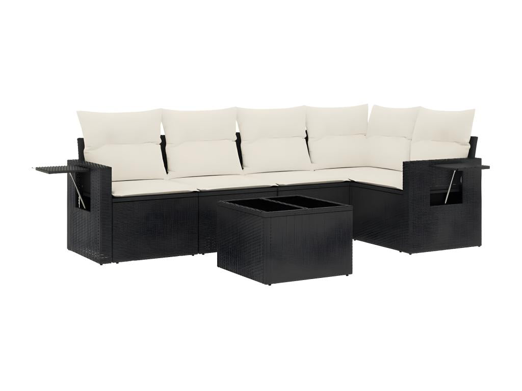 Ensemble de patio extérieur (6 pièces) - Noir, résine tissée, avec coussins