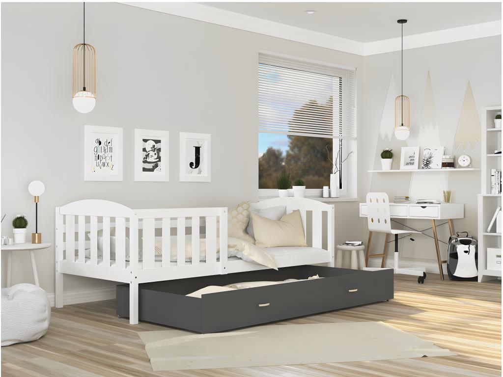 Lit gris avec tiroirs, 90 x 190